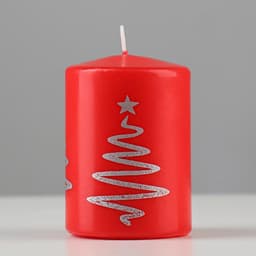 Свеча - цилиндр «Ёлочка», 5.6×8 см, красная с серебром