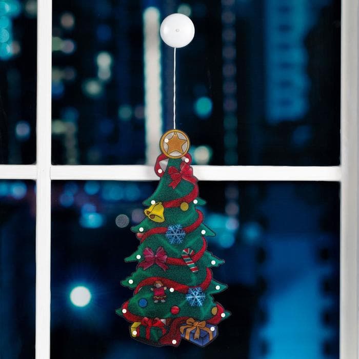 Светодиодная фигура на присоске «Ёлка» 24×45 см, пластик, батарейки АААх3 (не в комплекте), свечение тёплое белое