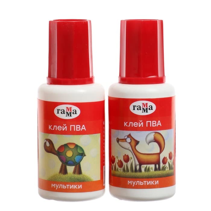 Клей ПВА Гамма «Мультики», 20 г, с кисточкой