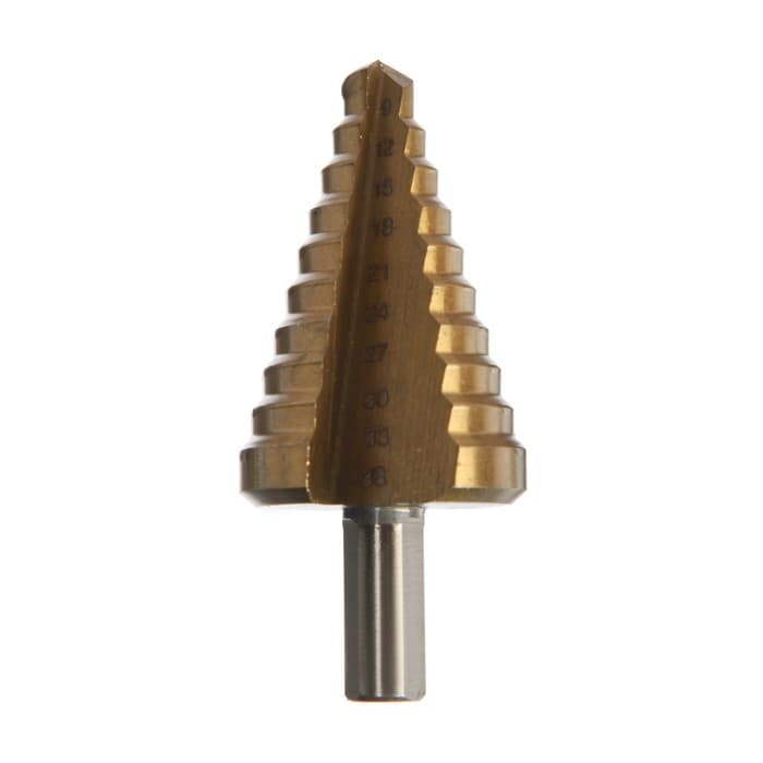 Сверло ступенчатое ТУНДРА, HSS, TiN, трехгранный хвостовик, 9 - 36 мм