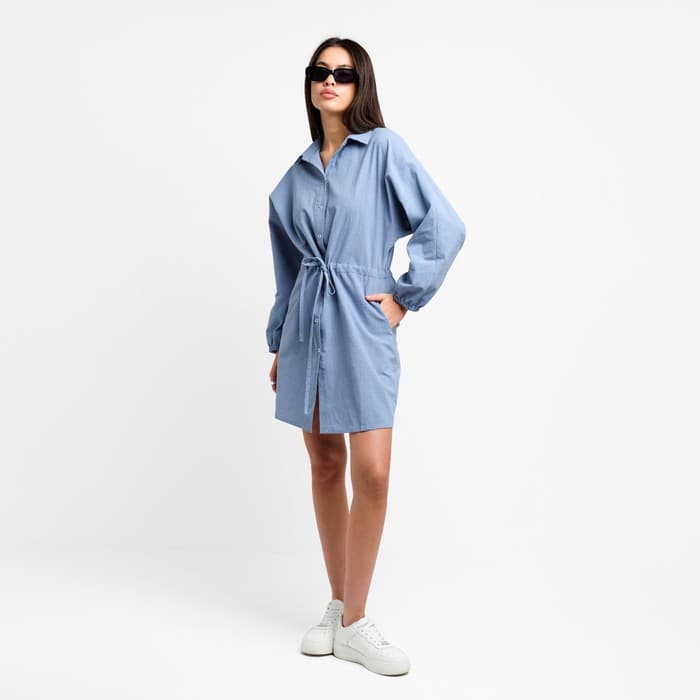 Платье женское короткое с кулиской MIST, голубое, размер 44-46