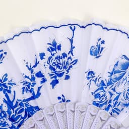 Веер складной «Синий рисунок на белом», 23 см, МИКС