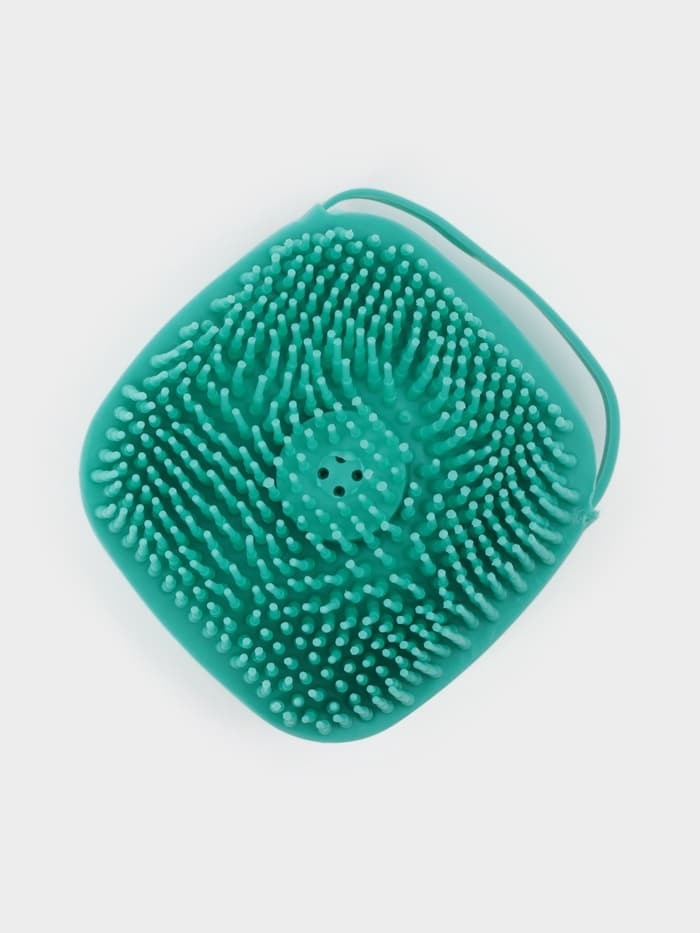 Щётка - мочалка массажная силиконовая с ёмкостью для мыла Доляна, бирюзовая