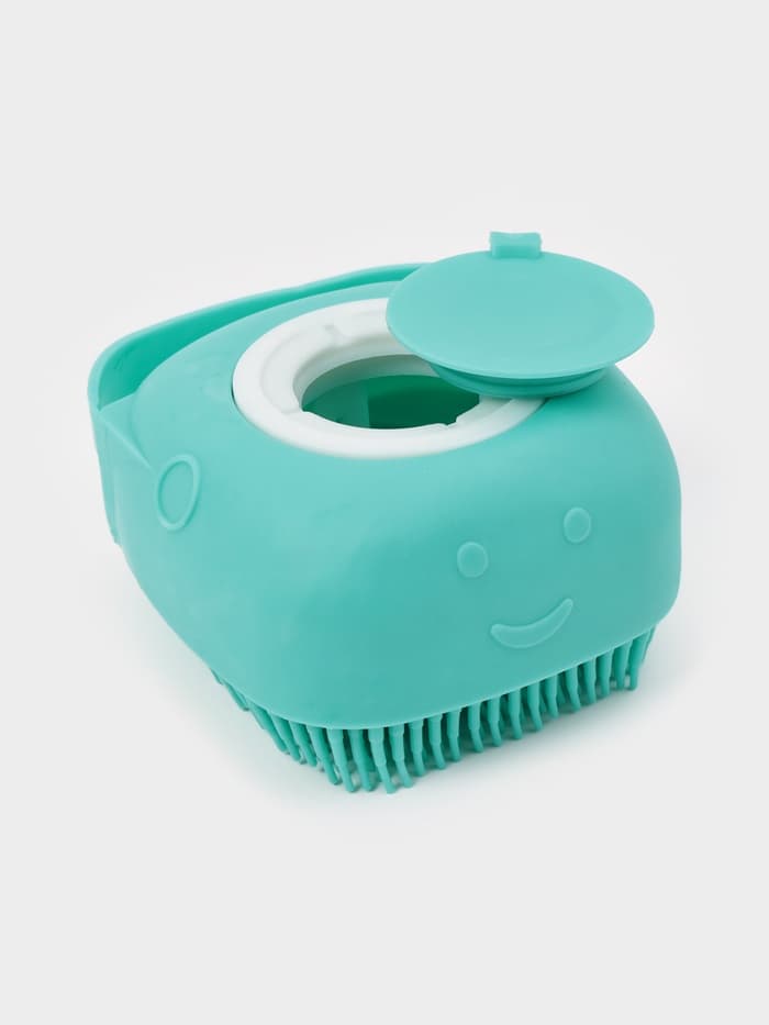 Щётка - мочалка массажная силиконовая с ёмкостью для мыла Доляна, бирюзовая