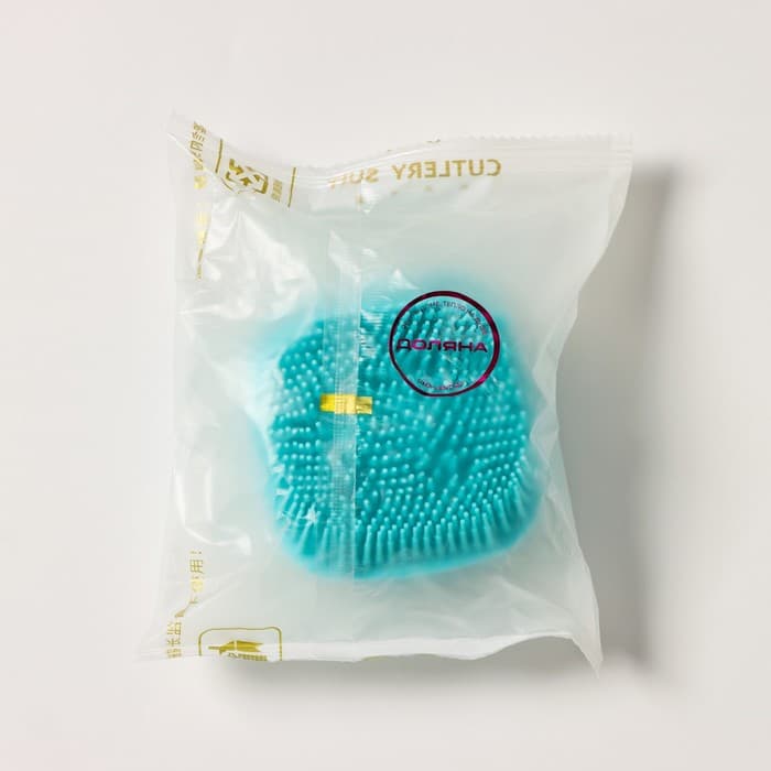 Щётка - мочалка массажная силиконовая с ёмкостью для мыла Доляна, бирюзовая