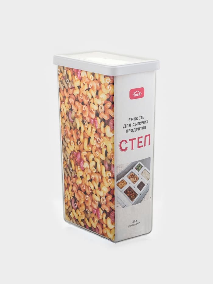 Банка для хранения сыпучих продуктов IDEA «Степ», 3.2 л, 16×10×28 см, пластик, крышка белая