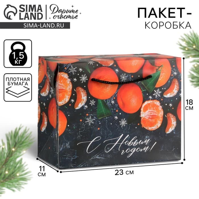 Пакет - коробка подарочный новогодний «С Новым годом», 23×18×11 см
