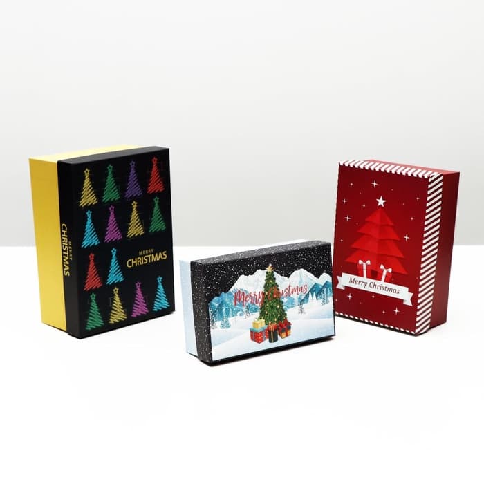 Набор подарочных новогодних коробок 3 в 1 Merry christmas, 23×16×9.5 - 19×12×6.5 см