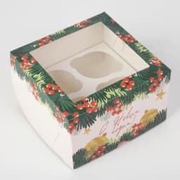 Коробка для капкейков «Новогодний подарок» 16×16×10 см