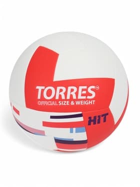 Мяч волейбольный TORRES Hit, V32355, размер 5, ПУ, бутиловая камера, клееный