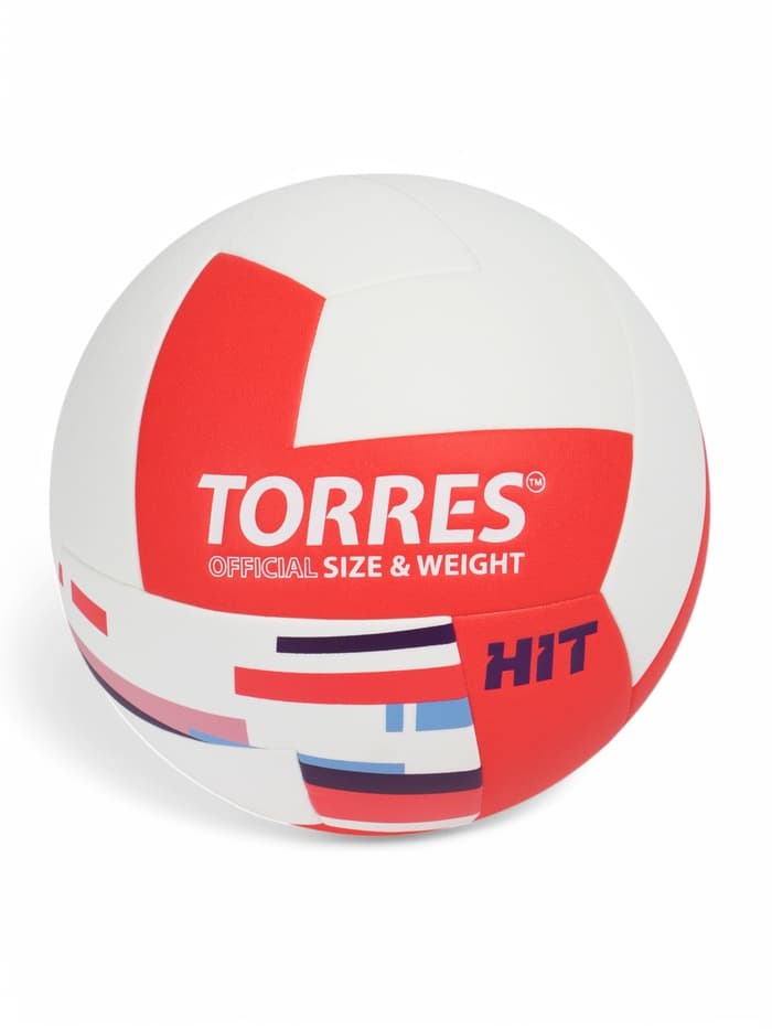 Мяч волейбольный TORRES Hit, V32355, размер 5, ПУ, бутиловая камера, клееный