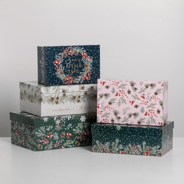 Набор подарочных коробок 5 в 1 «Зима время чудес», 32.5×20×12.5 - 22×14×8.5 см, Новый год