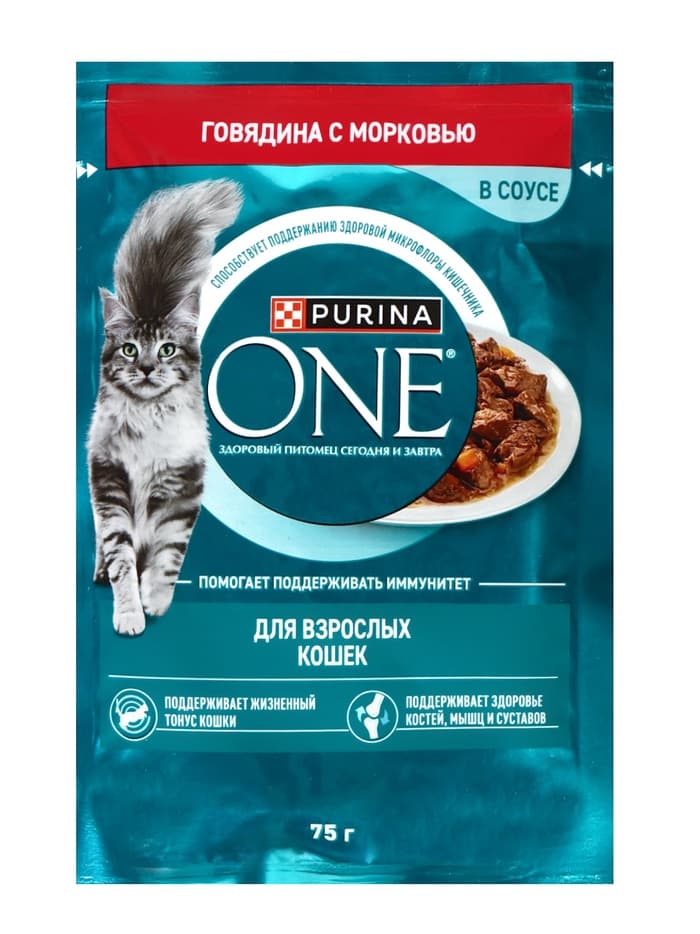 Влажный корм Purina One для кошек, говядина/морковь, 75 г