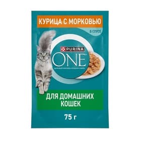 Влажный корм Purina One для домашних кошек, курица/морковь, 75 г