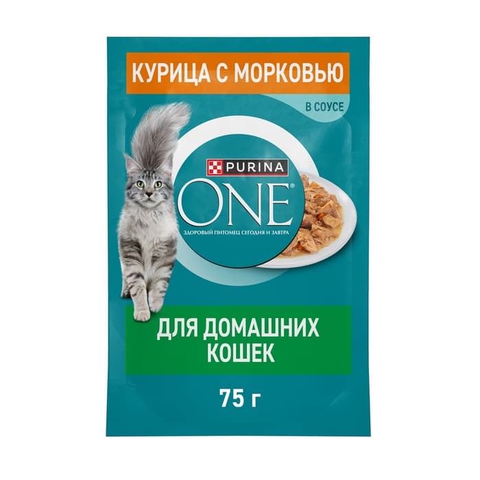 Влажный корм Purina One для домашних кошек, курица/морковь, 75 г