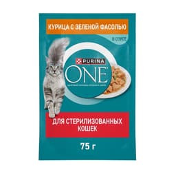 Влажный корм Purina One для стерилизованных кошек, курица/фасоль, 75 г
