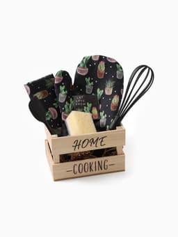Кухонный набор «Этель» Home cooking: полотенце, варежка-прихватка, лопатка, венчик, губка