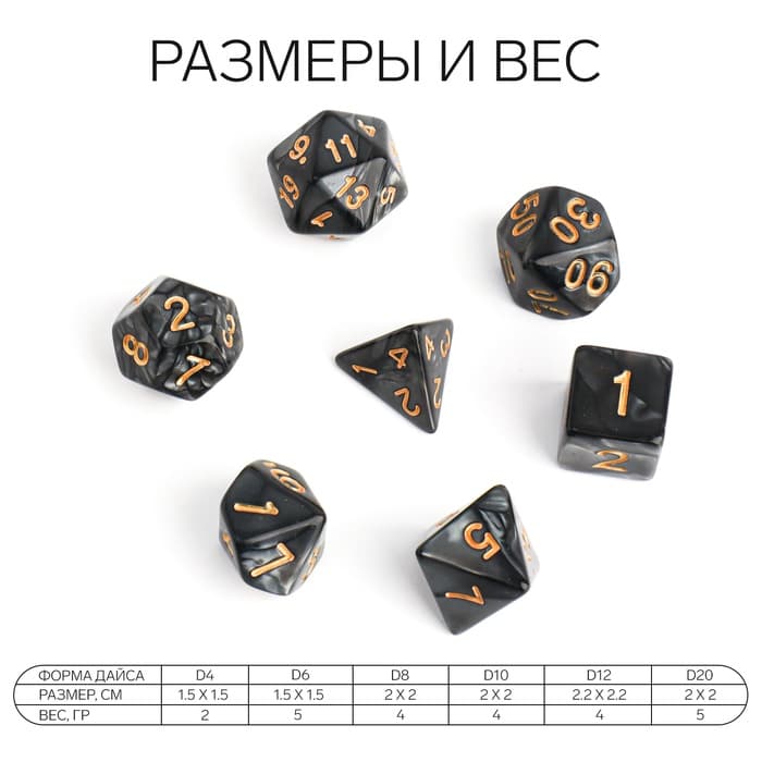 Кубики - дайсы для ДнД Время игры «Перламутр», набор 7 шт.