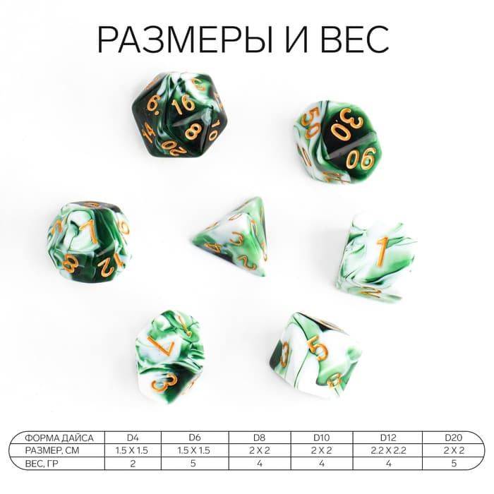 Кубики - дайсы для ДнД Время игры «Мрамор», набор 7 шт.