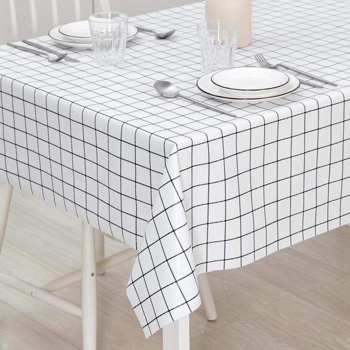 Клеёнка на стол «Клетка», на тканевой основе, ширина 137 см, рулон 20 м, толщина 0.25 мм, белая