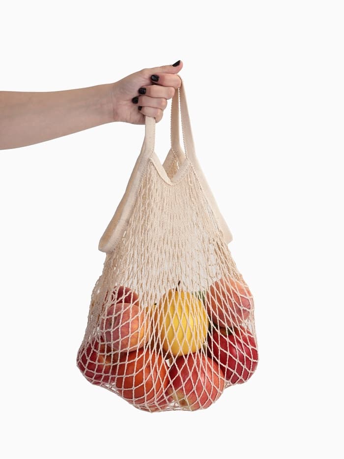 Сумка - авоська плетёная, ручка 12 см, клетка 1.5 см, бежевая