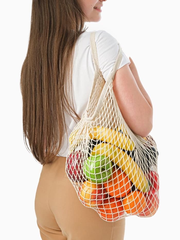 Сумка - авоська плетёная, ручка 12 см, клетка 1.5 см, бежевая