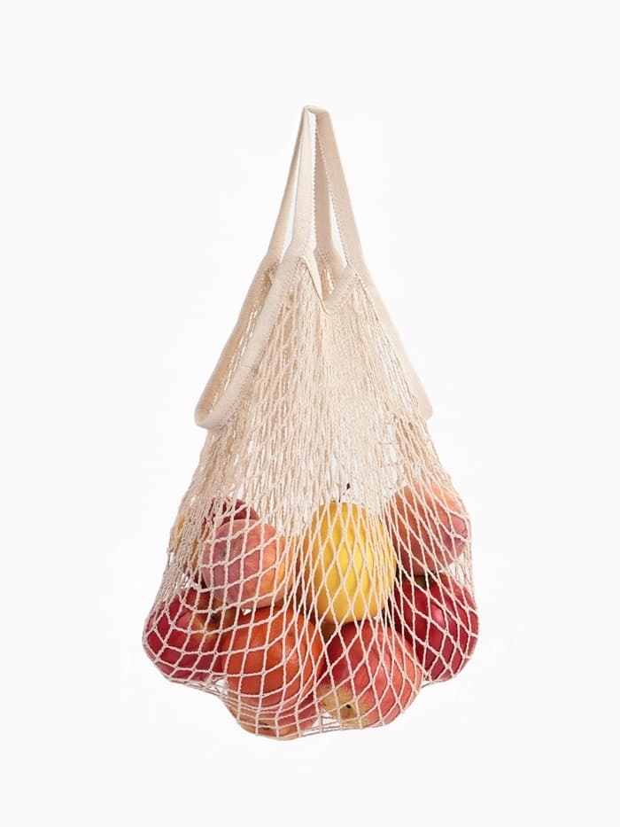 Сумка - авоська плетёная, ручка 12 см, клетка 1.5 см, бежевая