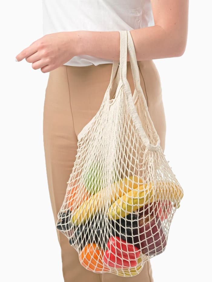 Сумка - авоська плетёная, ручка 12 см, клетка 1.5 см, бежевая