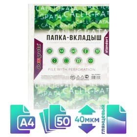 Файл - вкладыш Calligrata, А4, 40 мкм, глянцевый, вертикальный, 50 штук