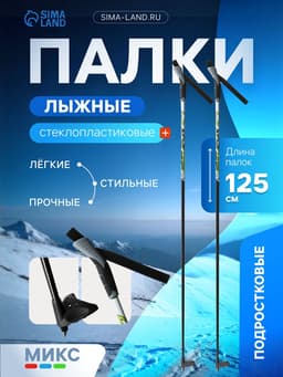 Палки лыжные стеклопластиковые, длина 125 см, цвета МИКС