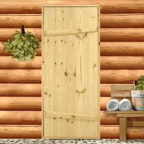 Дверь для бани и сауны, 160×70 см по коробке, сосна, на клиньях, массив, «Добропаровъ»