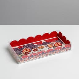 Коробка для кондитерских изделий новогодняя с пластиковой крышкой «Карусель», 10.5×21×3 см
