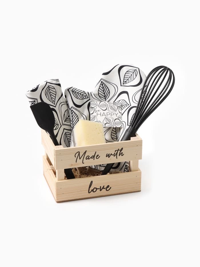 Набор подарочный «Этель» Made with love: полотенце, варежка-прихватка, кухонная лопатка, венчик, губка