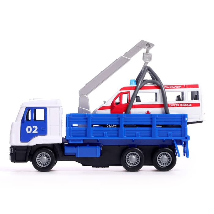 Машина металлическая «KAMAZ эвакуатор», 12 см, открываются двери, подвижные детали, инерция, скорая помощь 7.5 см