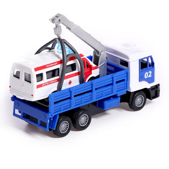 Машина металлическая «KAMAZ эвакуатор», 12 см, открываются двери, подвижные детали, инерция, скорая помощь 7.5 см