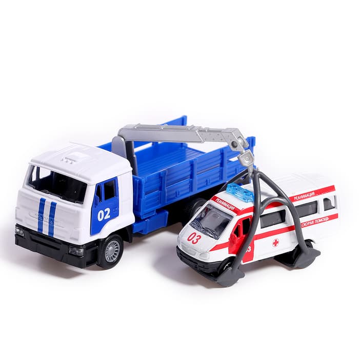 Машина металлическая «KAMAZ эвакуатор», 12 см, открываются двери, подвижные детали, инерция, скорая помощь 7.5 см
