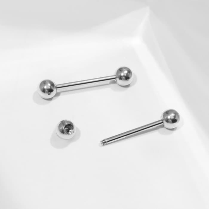 Пирсинг в язык «Штанга», L=2, d=0.4 см, пара, цвет серебро