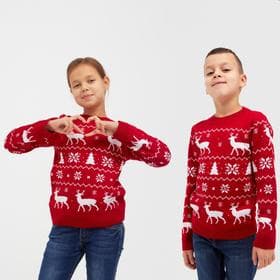 Джемпер детский новогодний вязаный KAFTAN: New Year, красный, рост 98-104 см