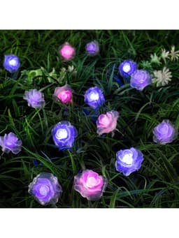 Гирлянда «Нить», 4.5 м, уличная, с насадками «Цветок», IP44, 30 LED, 2 режима, солнечная батарея, тёмная нить, свечение синее/фиолетовое/розовое