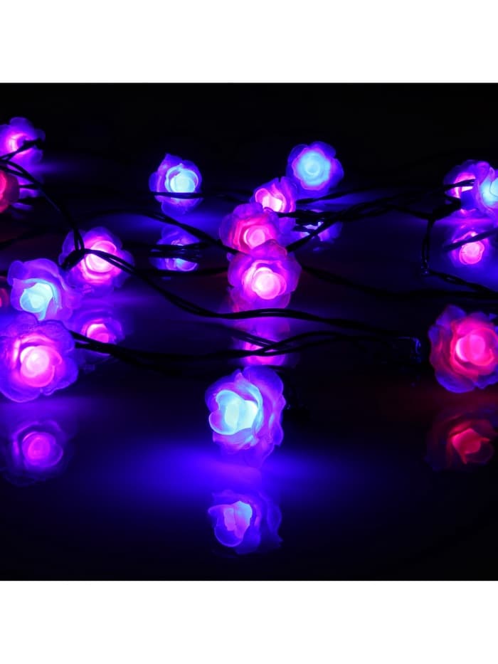 Гирлянда «Нить», 4.5 м, уличная, с насадками «Цветок», IP44, 30 LED, 2 режима, солнечная батарея, тёмная нить, свечение синее/фиолетовое/розовое