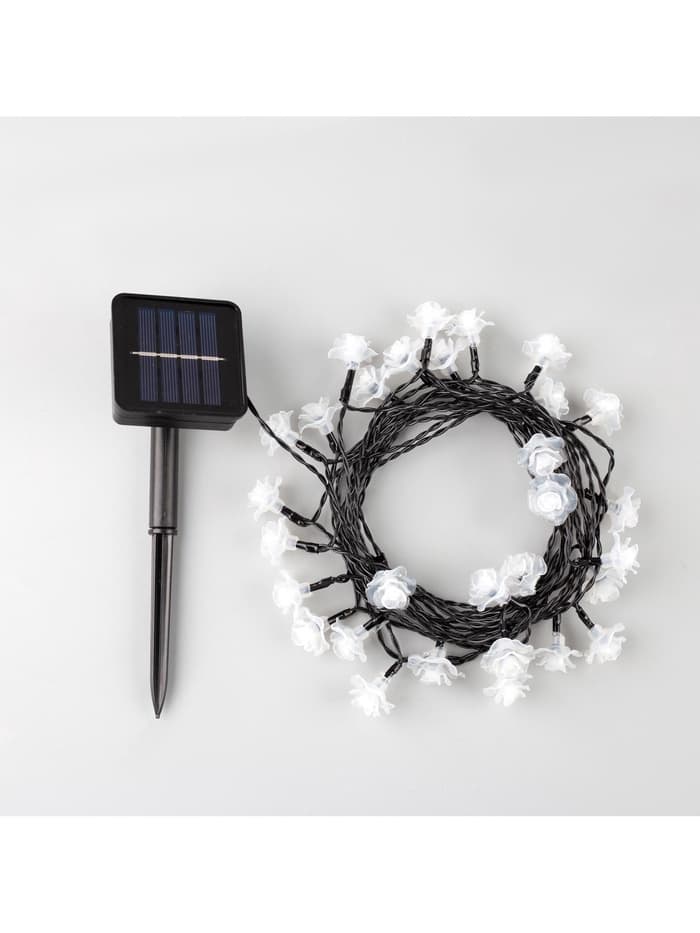Гирлянда «Нить», 4.5 м, уличная, с насадками «Цветок», IP44, 30 LED, 2 режима, солнечная батарея, тёмная нить, свечение синее/фиолетовое/розовое
