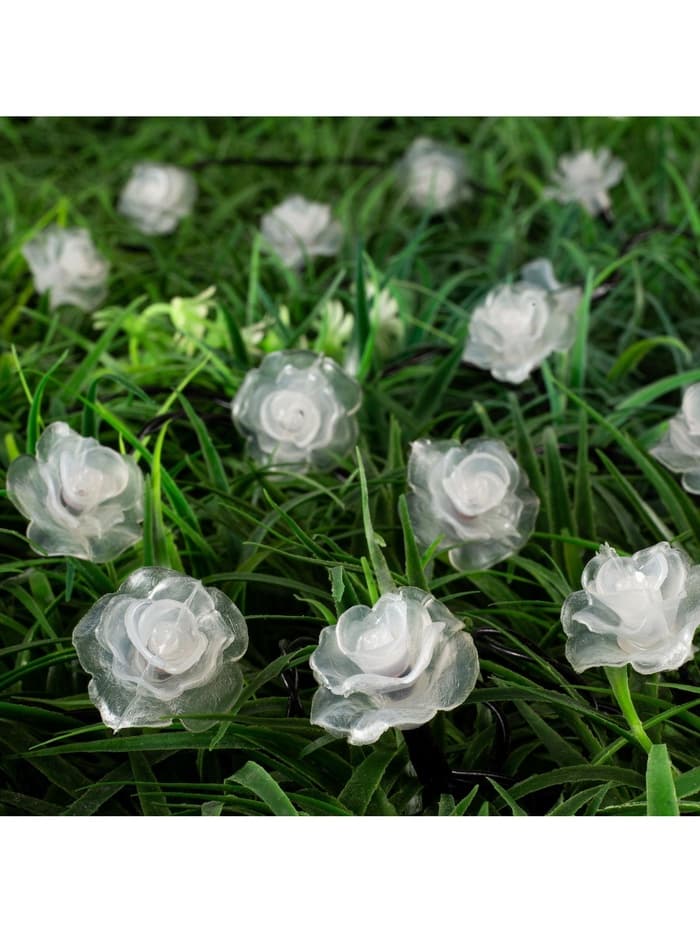 Гирлянда «Нить», 4.5 м, уличная, с насадками «Роза», IP44, 30 LED, 2 режима, солнечная батарея, тёмная нить, свечение красное