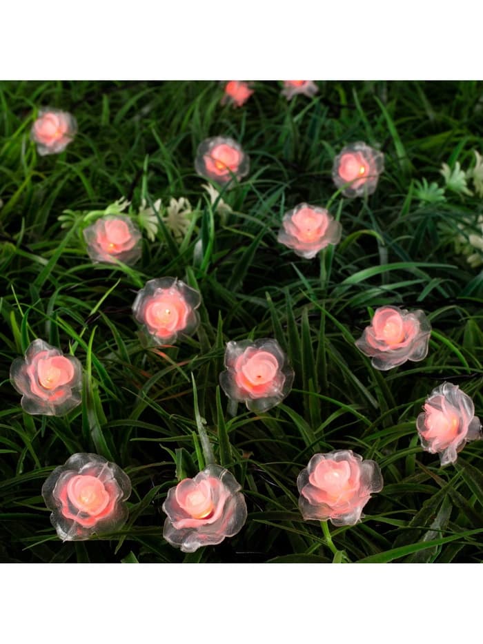 Гирлянда «Нить», 4.5 м, уличная, с насадками «Роза», IP44, 30 LED, 2 режима, солнечная батарея, тёмная нить, свечение красное