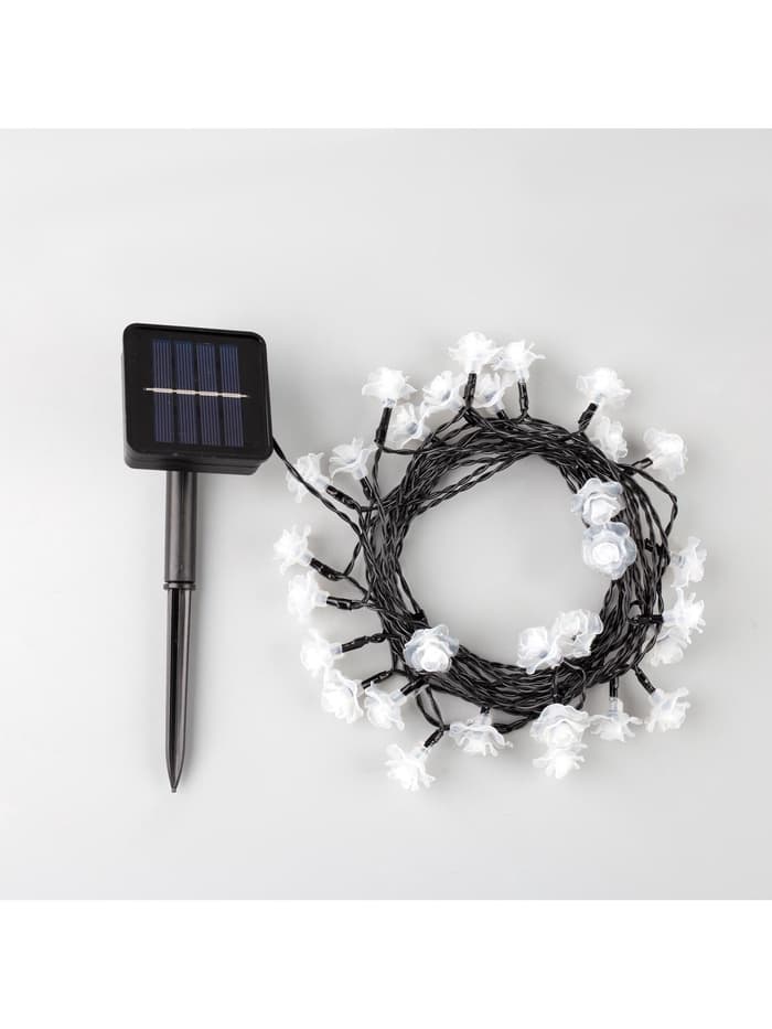 Гирлянда «Нить», 4.5 м, уличная, с насадками «Роза», IP44, 30 LED, 2 режима, солнечная батарея, тёмная нить, свечение красное