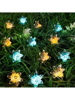 Гирлянда «Нить», 4.5 м, уличная, с насадками «Цветок», IP44, 30 LED, 2 режима, солнечная батарея, тёмная нить, свечение жёлтое/аквамарин