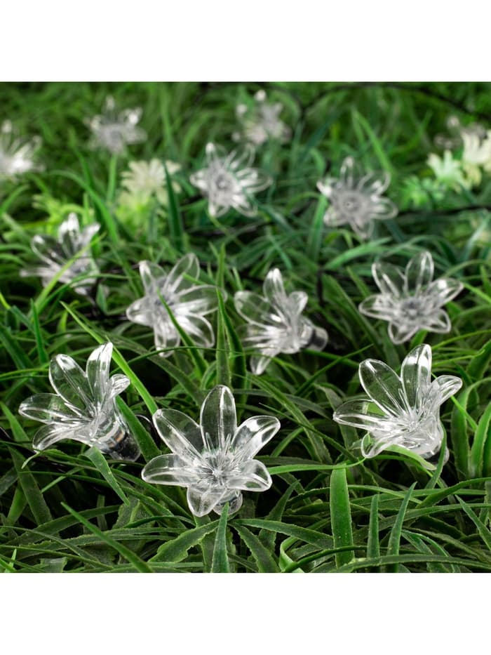 Гирлянда «Нить», 4.5 м, уличная, с насадками «Цветок», IP44, 30 LED, 2 режима, солнечная батарея, тёмная нить, свечение жёлтое/аквамарин