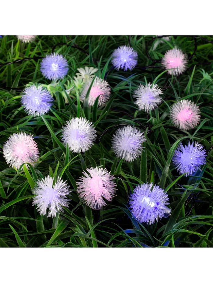 Гирлянда «Нить», 4.5 м, уличная, с насадками «Ёжики», IP44, 30 LED, 2 режима, солнечная батарея, тёмная нить, свечение синие/фиолетовое/розовое