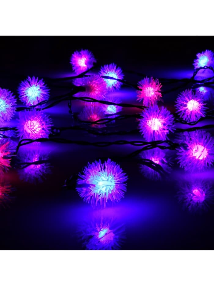Гирлянда «Нить», 4.5 м, уличная, с насадками «Ёжики», IP44, 30 LED, 2 режима, солнечная батарея, тёмная нить, свечение синие/фиолетовое/розовое