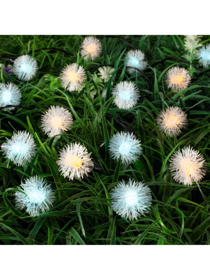 Гирлянда «Нить», 4.5 м, уличная, с насадками «Ёжики», IP44, 30 LED, 2 режима, солнечная батарея, тёмная нить, свечение жёлтое/аквамарин