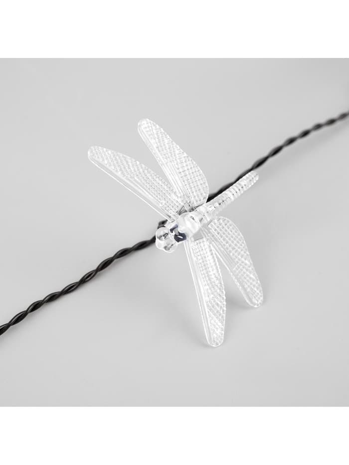 Гирлянда «Нить», 4.5 м, уличная, с насадками «Стрекоза», IP44, 30 LED, 2 режима, солнечная батарея, тёмная нить, свечение зелёное/аквамарин/жёлтое